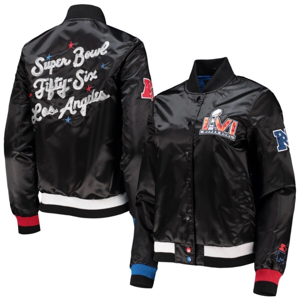 Starter Super Bowl Black Satin Jacket LVI 56